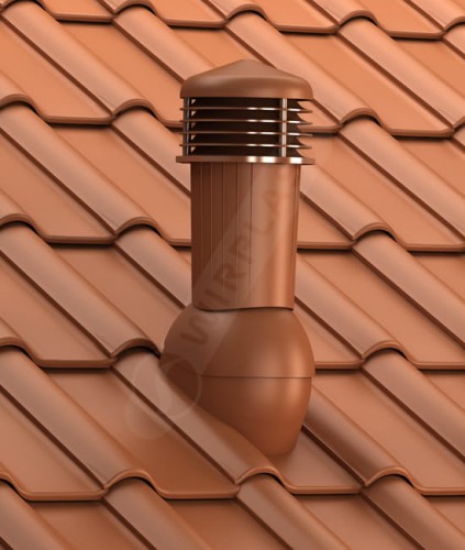 Kominek wentylacyjny z odpływem kondensatu K97 z profilowanym przejściem dachowym, montowany bezpośrednio na dachówce ceramicznej TILE PLUS DN 125 WiroVent Plus -dekarzonline.pl
