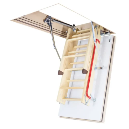 Schody strychowe ognioodporne z zamkiem drewnianą drabinką - 60x100/ 280 cm - 4 segmentowe -  LWF 60 Security Lock