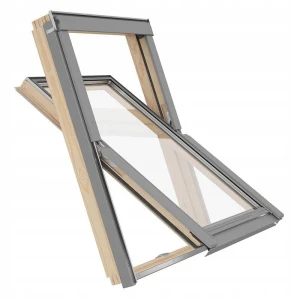 Okno Dachowe drewniane RoofLITE+ TRIO PINE - rozmiar 55 cm x 98 cm- pakiet  3-szybowy - współczynnik Uw 1,1 W/m2K